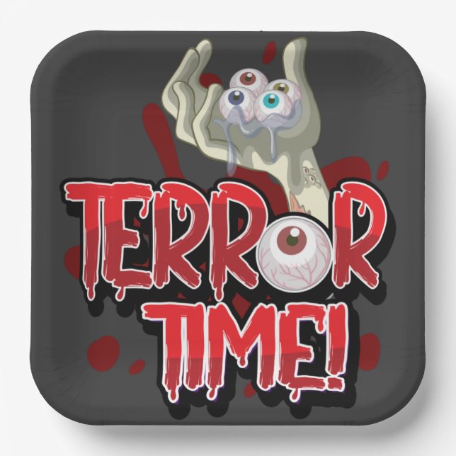 Assiettes En Carton Terror Time Main Zombie avec T-shirt Eyeballs (Recto)