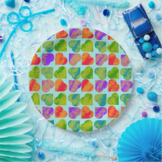 Assiettes En Carton Tessellation de cœur coloré Art pop psychédélique