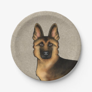 Assiettes En Carton Tête de chien de berger allemand noir et feu Beige