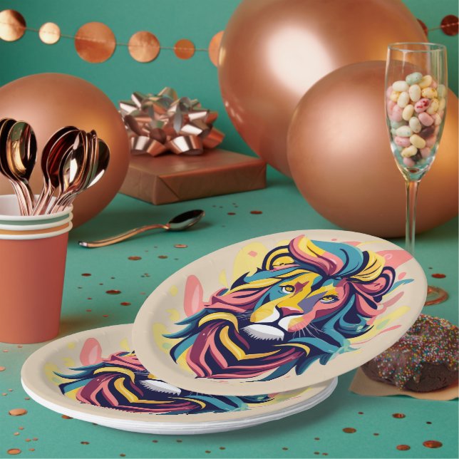 Assiettes En Carton Tête de lion Abstraite (Multi)