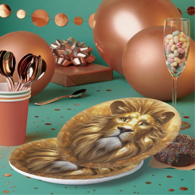 Assiettes En Carton Tête de lion doré superbe (Multi)