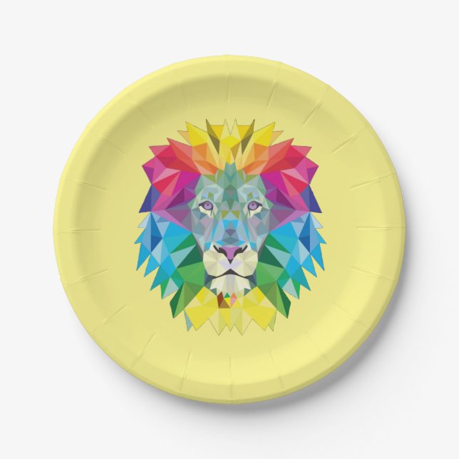 Assiettes En Carton Tête de lion géométrique (Devant)