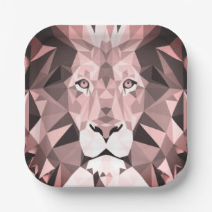 Assiettes En Carton Tête de lion géométrique rose