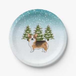 Assiettes En Carton Tête rousse Tri Pembroke Corgi Noël d'hiver