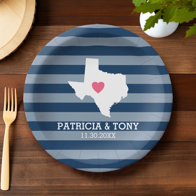 Assiettes En Carton Texas Home State Love avec Coeur personnalisé en o (Custom Paper Plate)