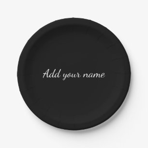 Assiettes En Carton Texte de message noir uni ajouter un nom ici jeté