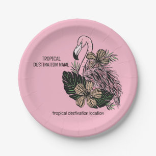 Assiettes En Carton Texte et couleur personnalisés Flamant rose rose