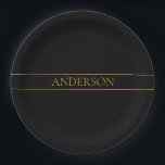Assiettes En Carton Texte et lignes Gold personnalisables<br><div class="desc">Votre nom personnalisé,  marque ou autre texte.</div>