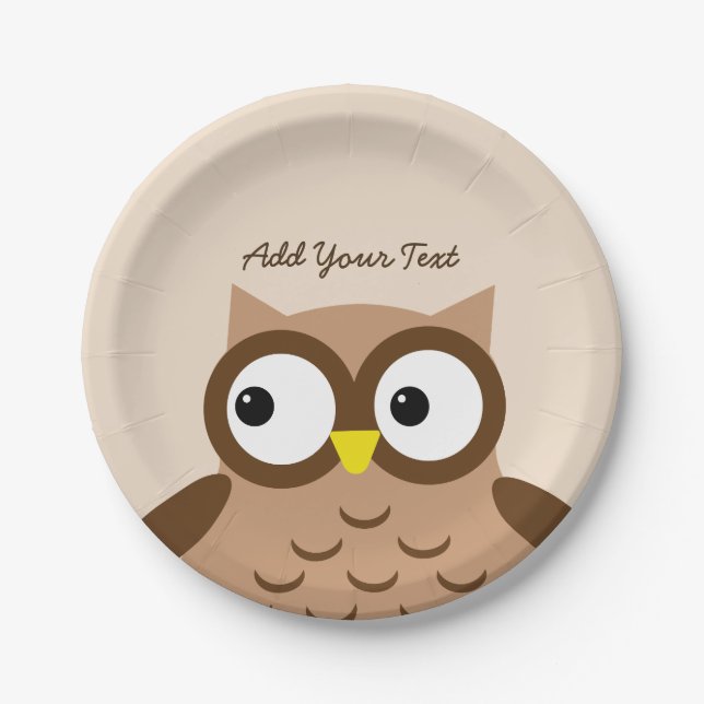 Assiettes En Carton Texte fait sur commande A03A de hibou Brown mignon (Devant)