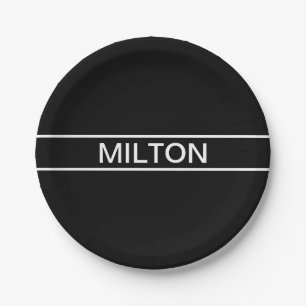 Assiettes En Carton Texte personnalisable   Moderne gras Noir & Blanc