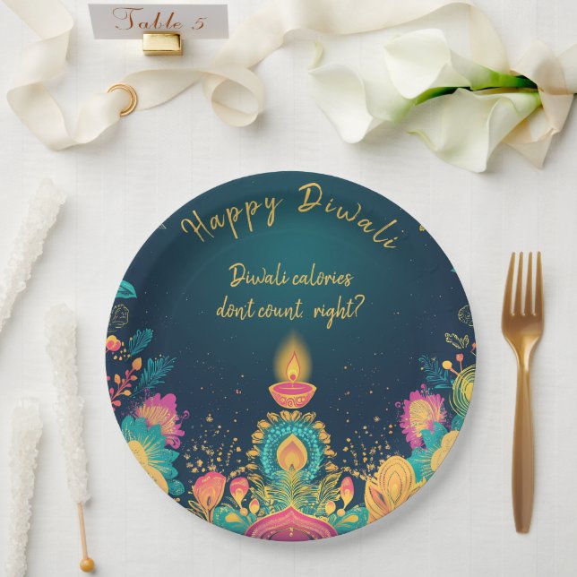 Assiettes En Carton Texte personnalisé, Happy Diwali (Mariage)