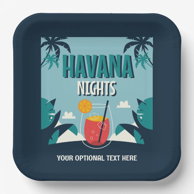 Assiettes En Carton Texte personnalisé "Havana Nights" (Recto)