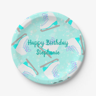 Assiettes En Carton Texte personnalisé Motif de patinage artistique Bl