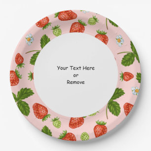 Assiettes En Carton Texte personnalisé motif fraise fond rose