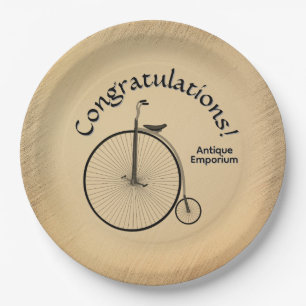 Assiettes En Carton Texte personnalisé vélo antique à grande roue Rust