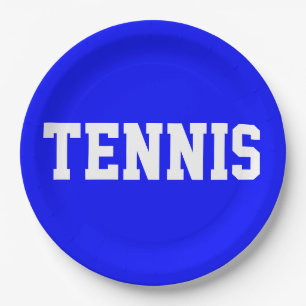 Assiettes En Carton Texte TENNIS Blanc Athlétique Bleu Royal Amusant C