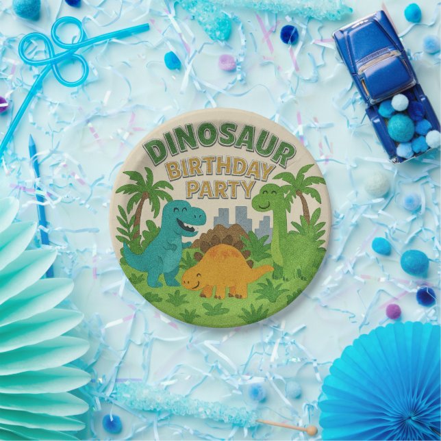 Assiettes En Carton Textes de Felt Jurassic Playground Dinosaur Annive (Fête)