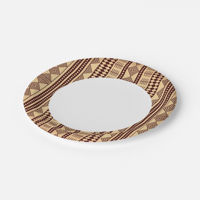 Assiettes En Carton Texture ethnique Brown (Angle)