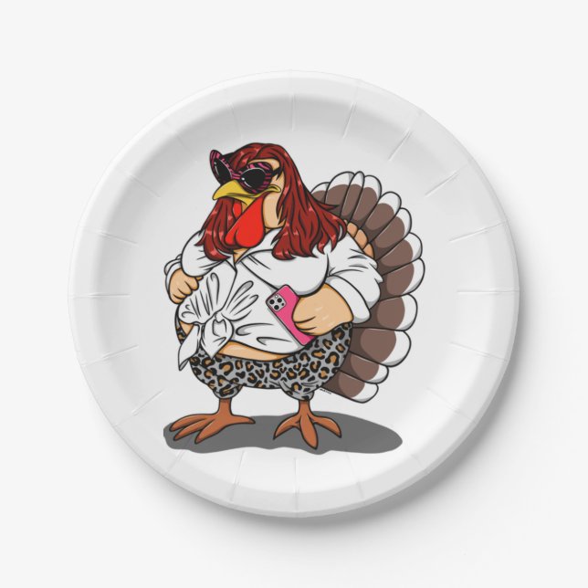 Assiettes En Carton Thanksgiving, Cartoon Diva Turquie, (Devant)