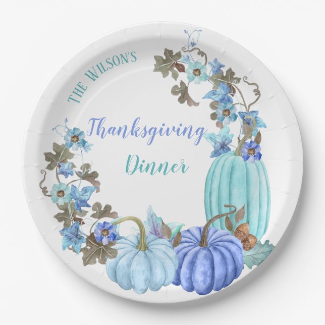 Assiettes En Carton Thanksgiving Citrouilles Turquoise Turquoise Blue (Devant)