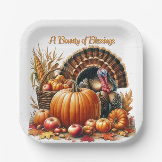 Assiettes En Carton Thanksgiving Cornucopia Turkey Party (Recto)