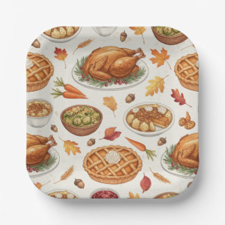 Assiettes En Carton Thanksgiving Feast, Dinner Paper Plate