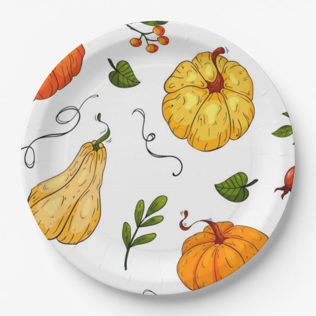 Assiettes En Carton Thanksgiving Holiday Fall Citrouille Modern Orange (Devant)