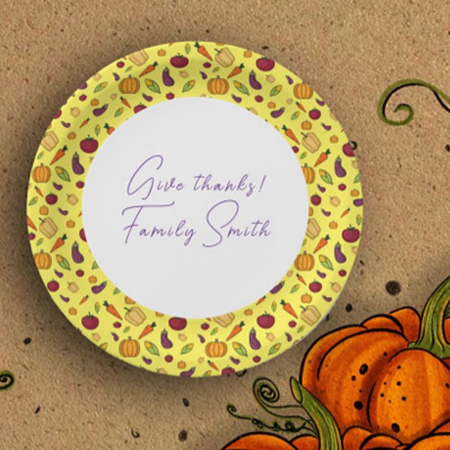 Assiettes En Carton Thanksgiving légumes motif jaune coutume (Créateur téléchargé)