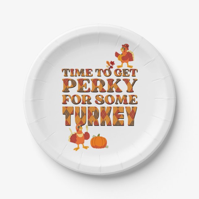 Assiettes En Carton Thanksgiving PERKY POUR TURKEY Plaid (Devant)