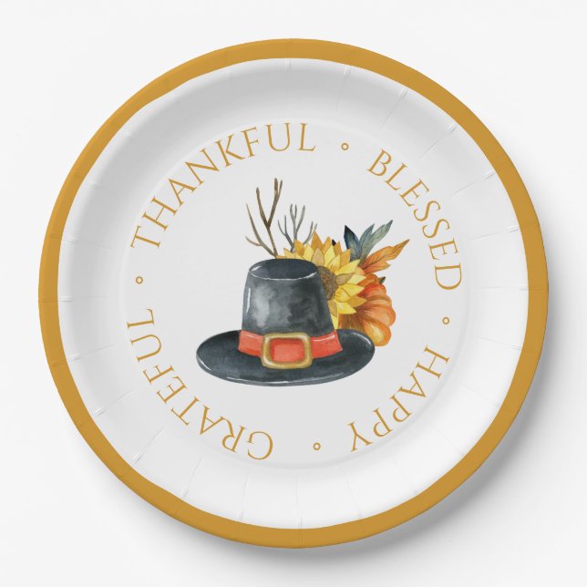 Assiettes En Carton Thanksgiving Pilgrim Casquette Citrouille Tourneso (Devant)
