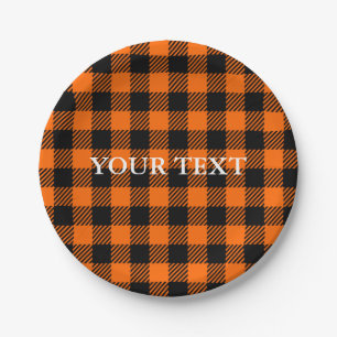 Assiettes En Carton Thanksgiving Plaid Motif En Noir Et Orange