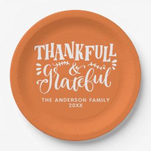Assiettes En Carton Thanksgiving Thankful & Grateful Fall Harvest