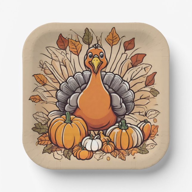 Assiettes En Carton Thanksgiving Turkey Desert Plate (Recto)