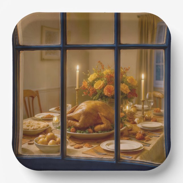 Assiettes En Carton Thanksgiving Turkey Feast In Window (Recto)