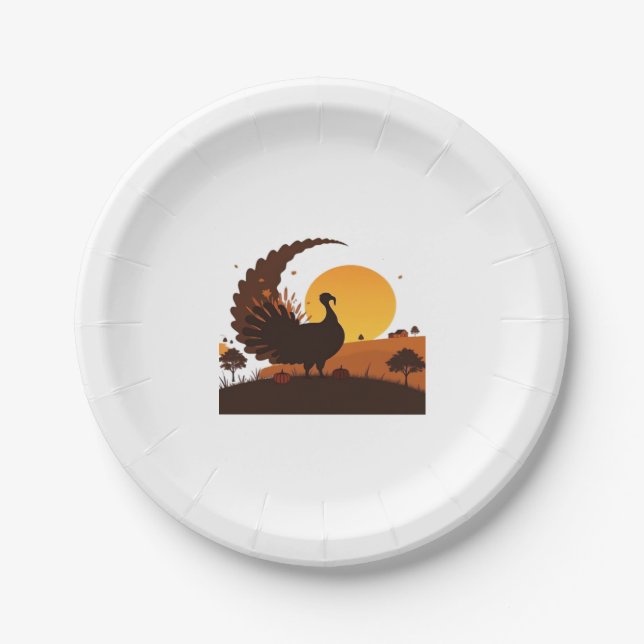 Assiettes En Carton Thanksgiving Turquie Silhouette - Sunset Harvest S (Devant)