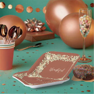 Assiettes En Carton Thanksgiving Woodland Animal Russe Automne Cuivre