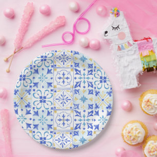 Assiettes En Carton That's Amore Amalfi carreaux grecs mariage douche