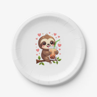 Assiettes En Carton Thé au lait bulles Boba Paresseux Mignon Kawaii Fe