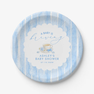 Assiettes En Carton Thé au Nœud Bleu Bébé Est en Route Fête Prénatale