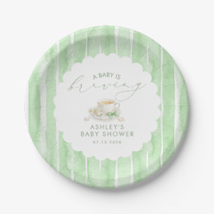 Assiettes En Carton Thé au Ruban Vert Bébé Est en Route Baby Shower