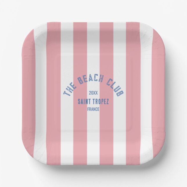 Assiettes En Carton The Bach Club Blue Crest Pink Cabana Rayure (Recto)