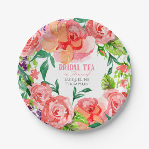 Assiettes En Carton Thé de mariage floral moderne rose corail pêche