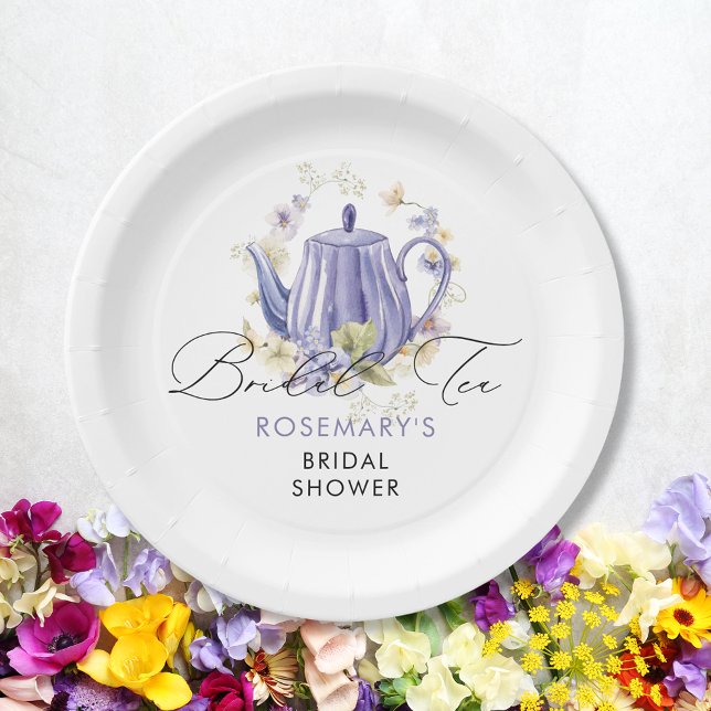 Assiettes En Carton Thé de Mariée Tasse Violet Théière Réception de Ma (Créateur téléchargé)