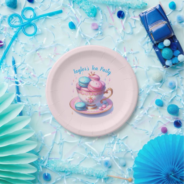 Assiettes En Carton Thé de princesse avec macarons (Fête)
