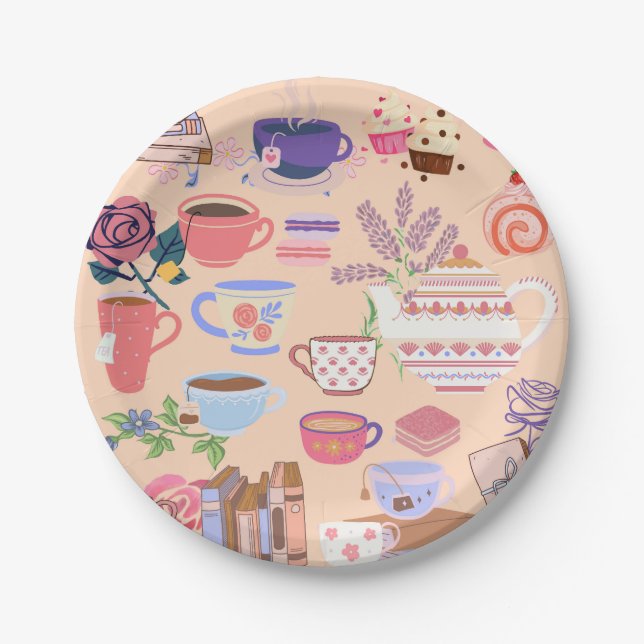 Assiettes En Carton Thé Et Livres (Devant)
