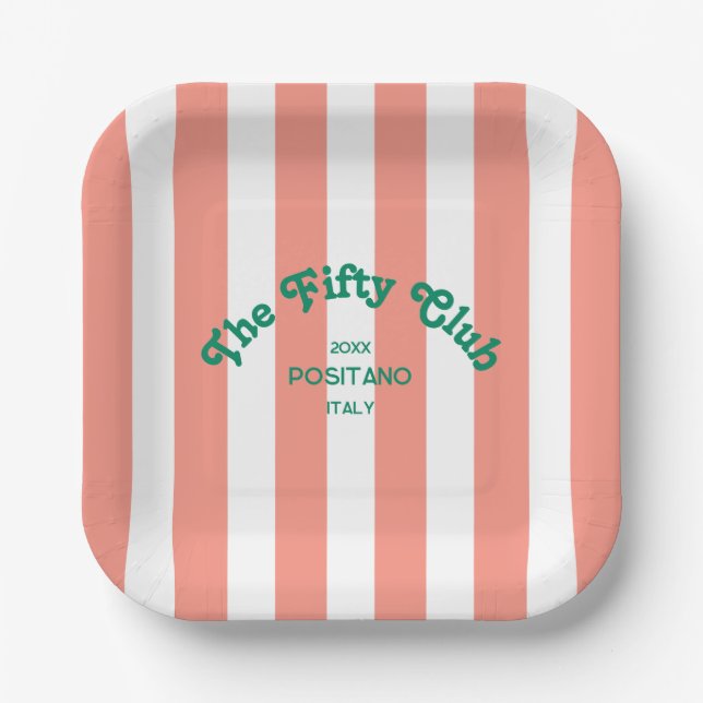 Assiettes En Carton The Fifty Club Pink Cabana Stripe 50th Birthday  (Recto)