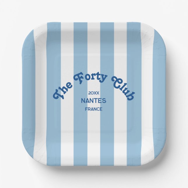 Assiettes En Carton The Forty Club Blue Cabana Stripe 40th Birthday  (Recto)
