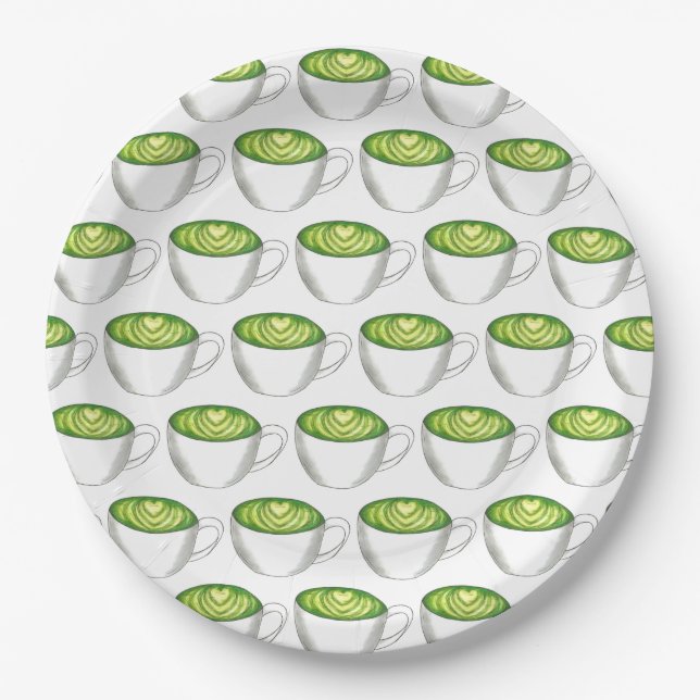 Assiettes En Carton Thé japonais Matcha Green Latte Teacup Foin (Devant)
