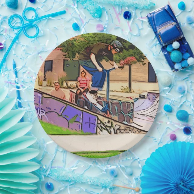 Assiettes En Carton The Nosedive Landing - Scooter Rider Trick (Fête)