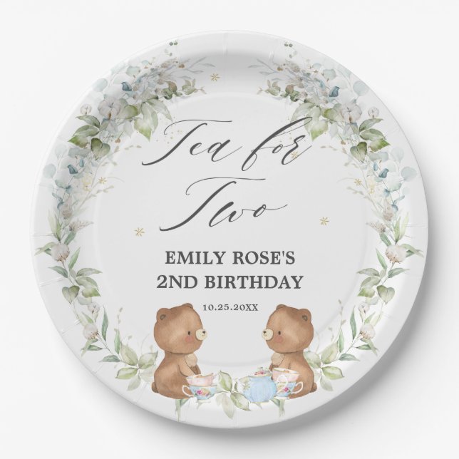 Assiettes En Carton Thé Nounours mignon pour deux fêtes d'anniversaire (Devant)